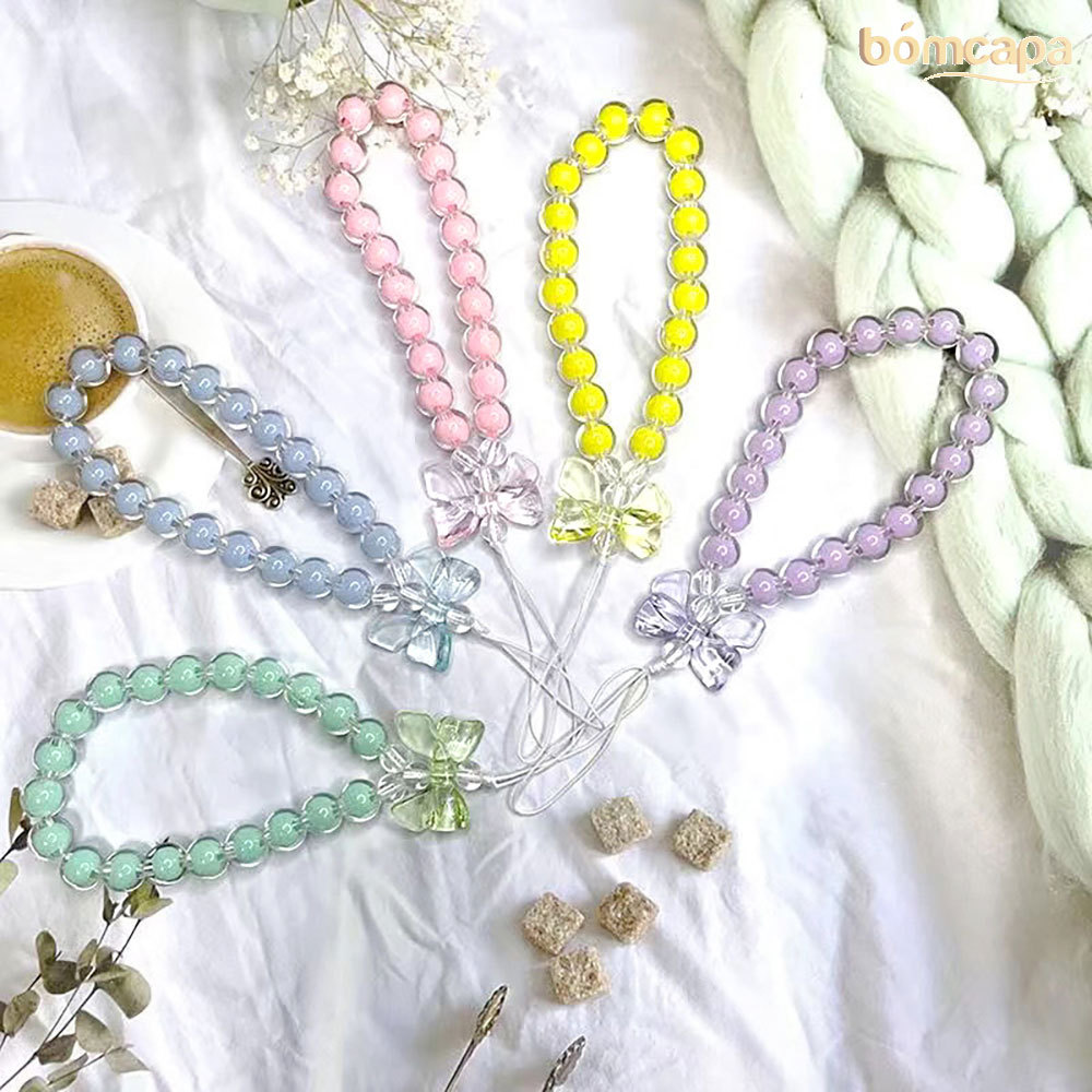 Pingente De Telefone Celular Silicone Contas Pulseira Chaveiro Fofo Para Meninas Bow Bead Bracelet Anti-Perda SL004