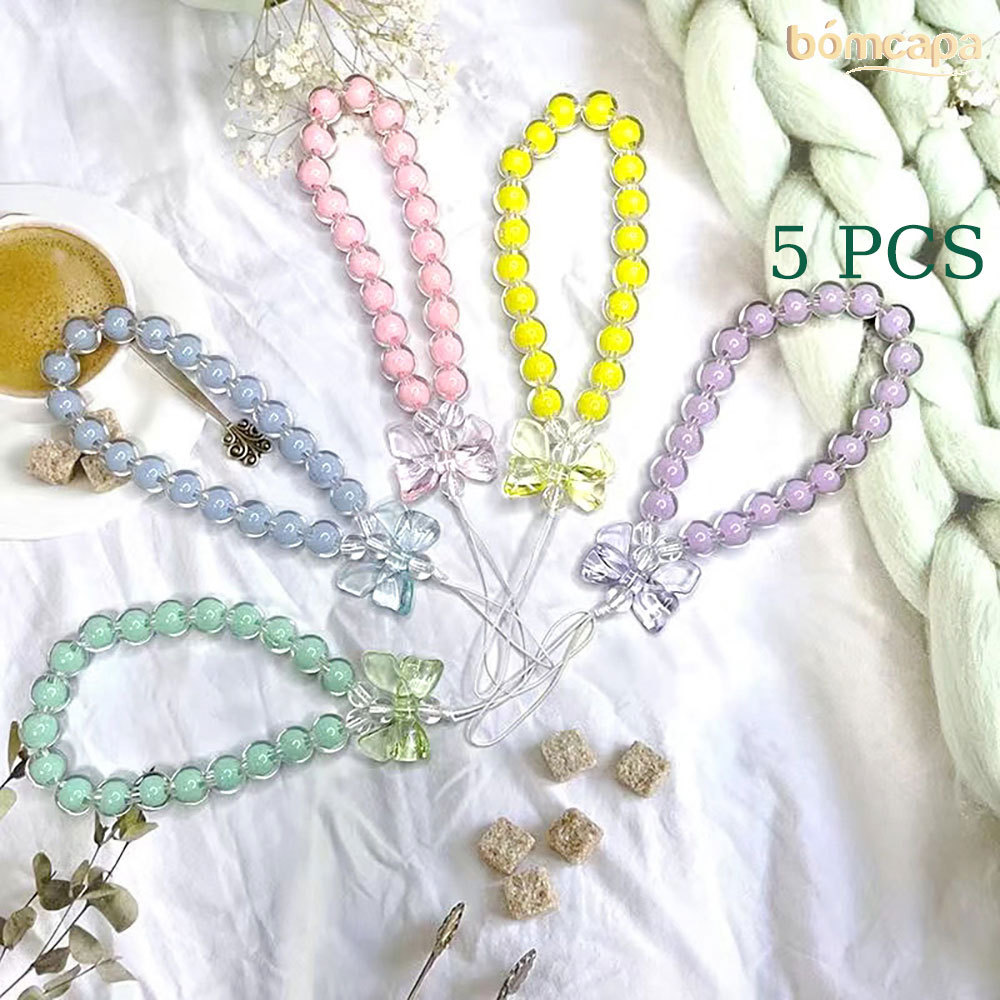 5KIT Pingente De Telefone Celular Silicone Contas Pulseira Chaveiro Fofo Para Meninas Bow Bead Bracelet Anti-Perda SL004