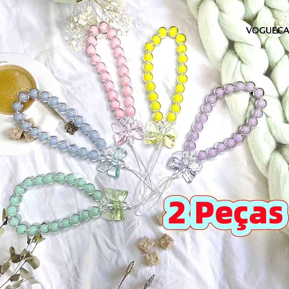 Kit2 Pingente De Celular Silicone Contas Pulseira Chaveiro Fofo Bow Bead Bracelet Pulseira Multifuncional Decorada SL004