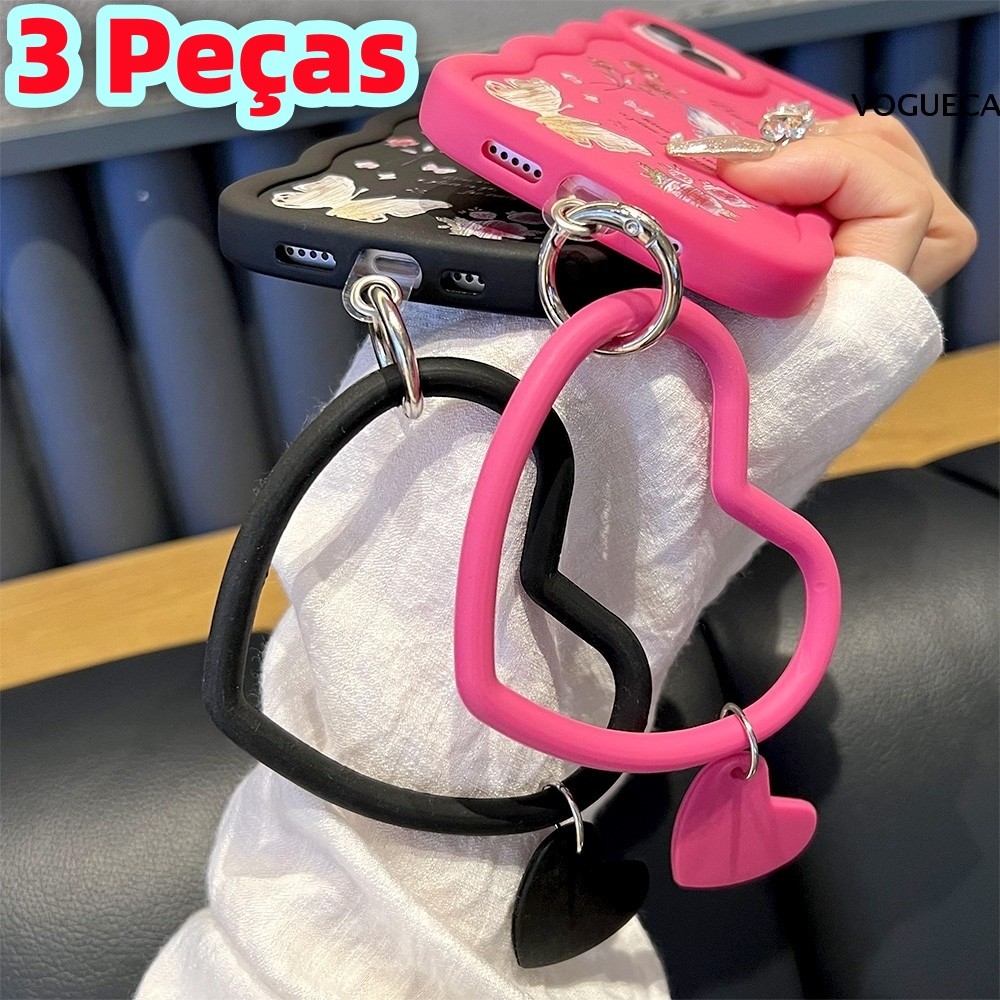 Kit3 Pulseira De Silicone Formato De Coração Com Alça Antiperda Cordão Chaveiro Para Capinha Celular Love Bracelet SL003