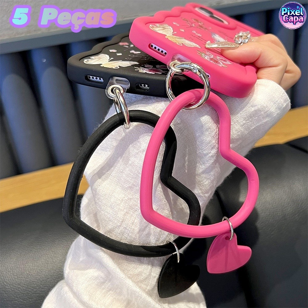 Kit 5 Chaveiro De Silicone Em Forma De Coração Com Suporte Para Celular Love Bracelet SL003