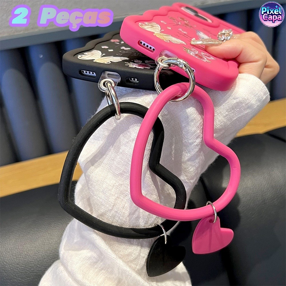 Kit 2 Chaveiro De Silicone Em Forma De Coração Com Suporte Para Celular Love Bracelet SL003