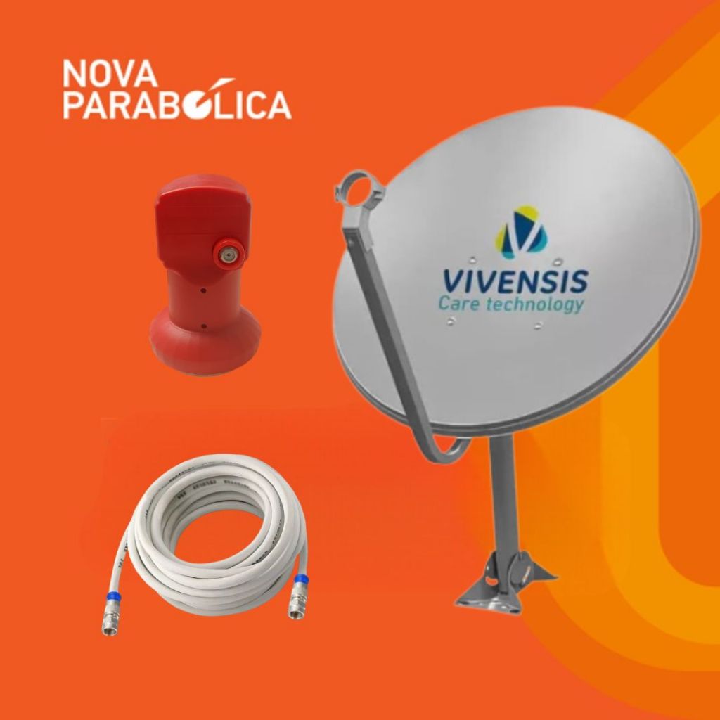 Nova Antena Parabólica Banda Ku Digita Full HDl Vivensis 60 Cm Sitio Fazenda + LNBF + Cabo 15mts