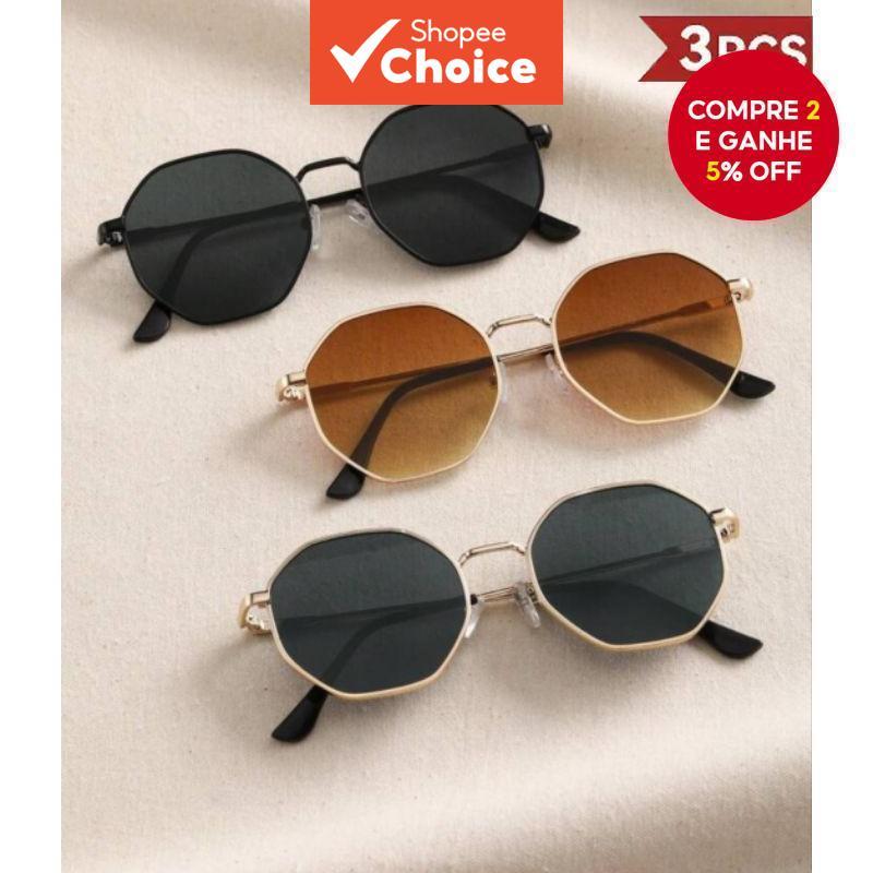 Hexagonal 3 Pack Full Frame Óculos De Sol Retro Metal Unissex Moda