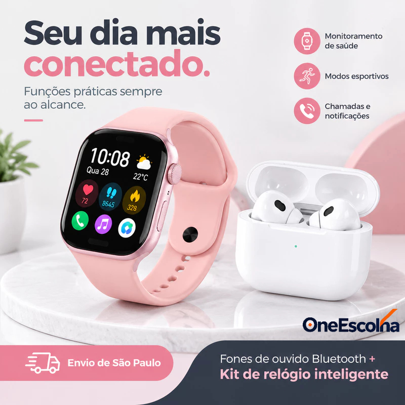 38mm Rosa Smartwatch Mini + Fones de ouvido Bluetooth Relógio inteligente original Tela táctil HD Esportes ao ar livre