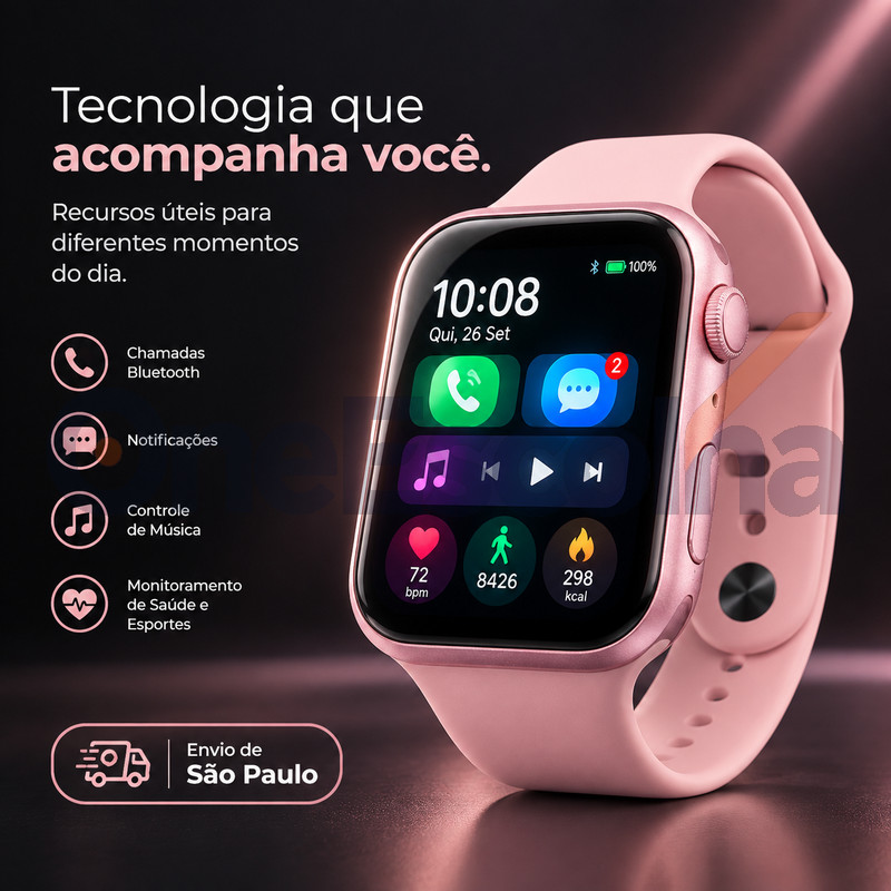Smartwatch MINI 38mm Multifuncional, Multifuncional, Chamadas Bluetooth, iOS & Android, Combine com seu Estilo