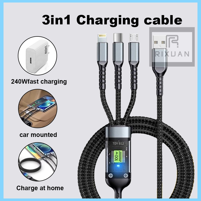 Deluxe 120 Watt 3-in-1 Charging Cable/240 Watt Quick Charge/Zinc Alloy Cable
