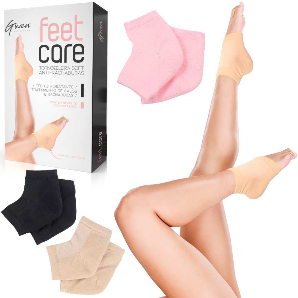 TORNOZELEIRA SOFT ANTI-RACHADURAS NYLON/SPANDEX COM GEL SEBS FEET GWEN COM 2 PECAS
