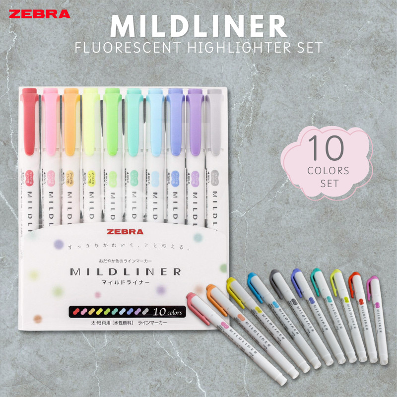 Zebra Mildliner Fluorescent Marker Set - 10 Colors