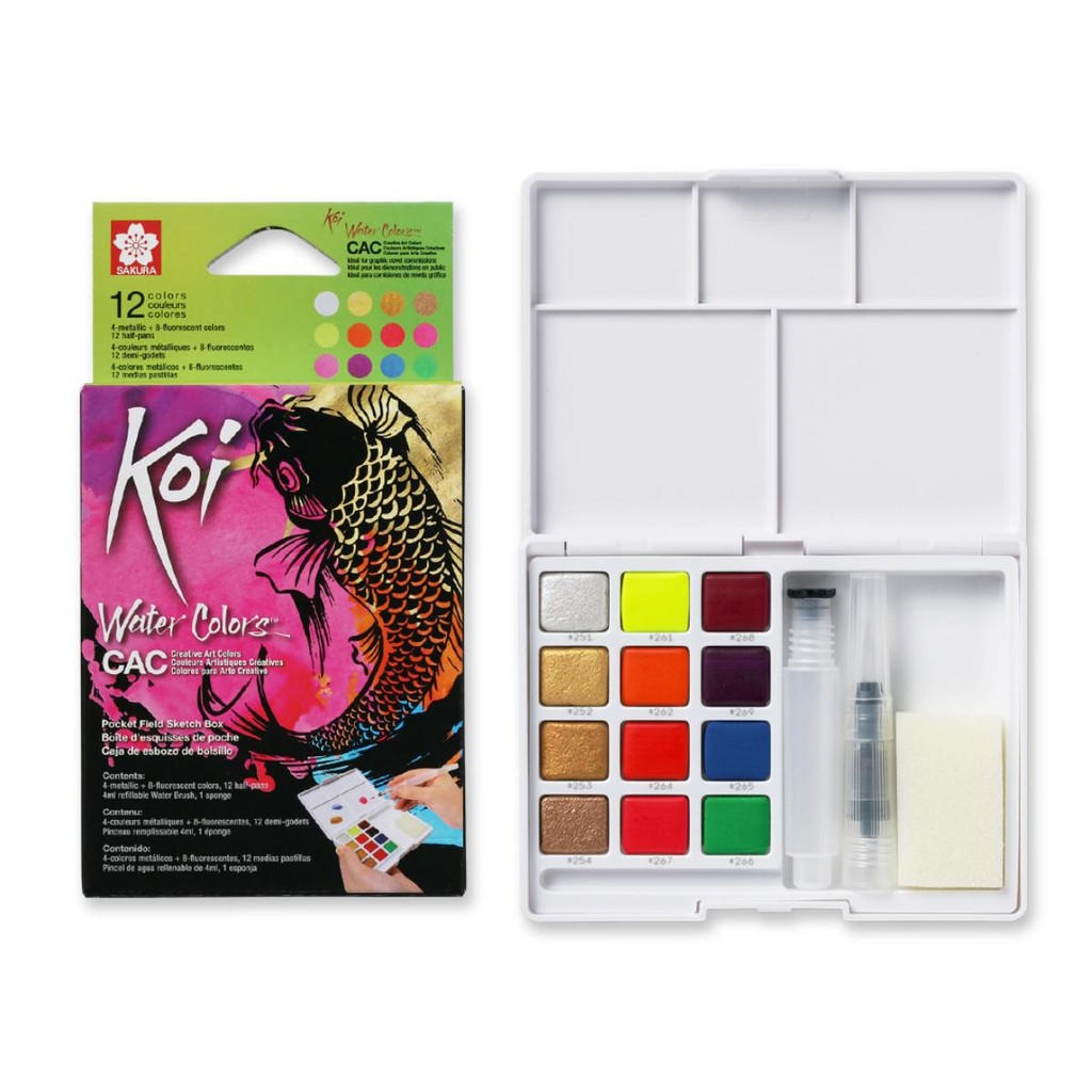 Aquarela Sakura Koi Water Colors CAC - 12 Cores Metalicas e Fluorescentes