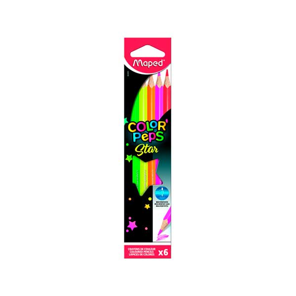 Lápis de Cor Neon Fluo Peps Star Fluorescente 6 Cores - Maped