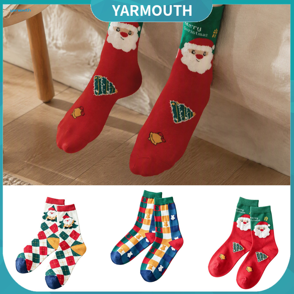 Soft Cotton Crew Socks Festive Santa Claus Footwear Christmas for Men and Women Combed Winter Colorful Holiday Novelty f