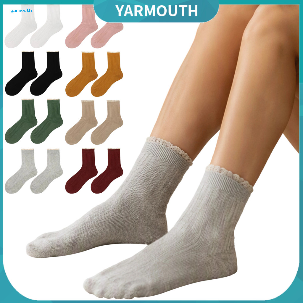 Breathable Cotton Blend Socks Forest Style Hollow Lace Women’s Ruffle Crew Soft Ankle for Wear Fashion Layering Comfor