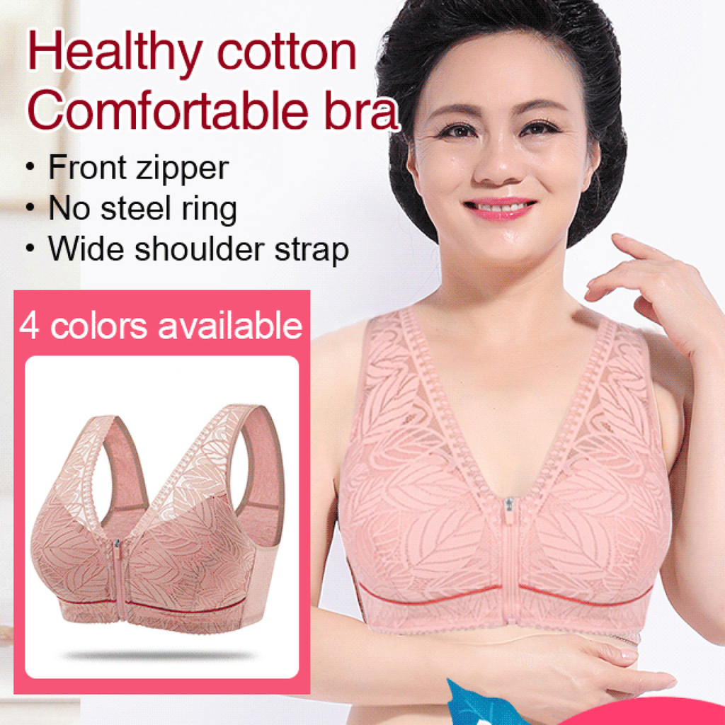 [Comfortable Design] Wireless Lace Bra with Front Zipper for Plus Size Women/No Steel Ring Bra
