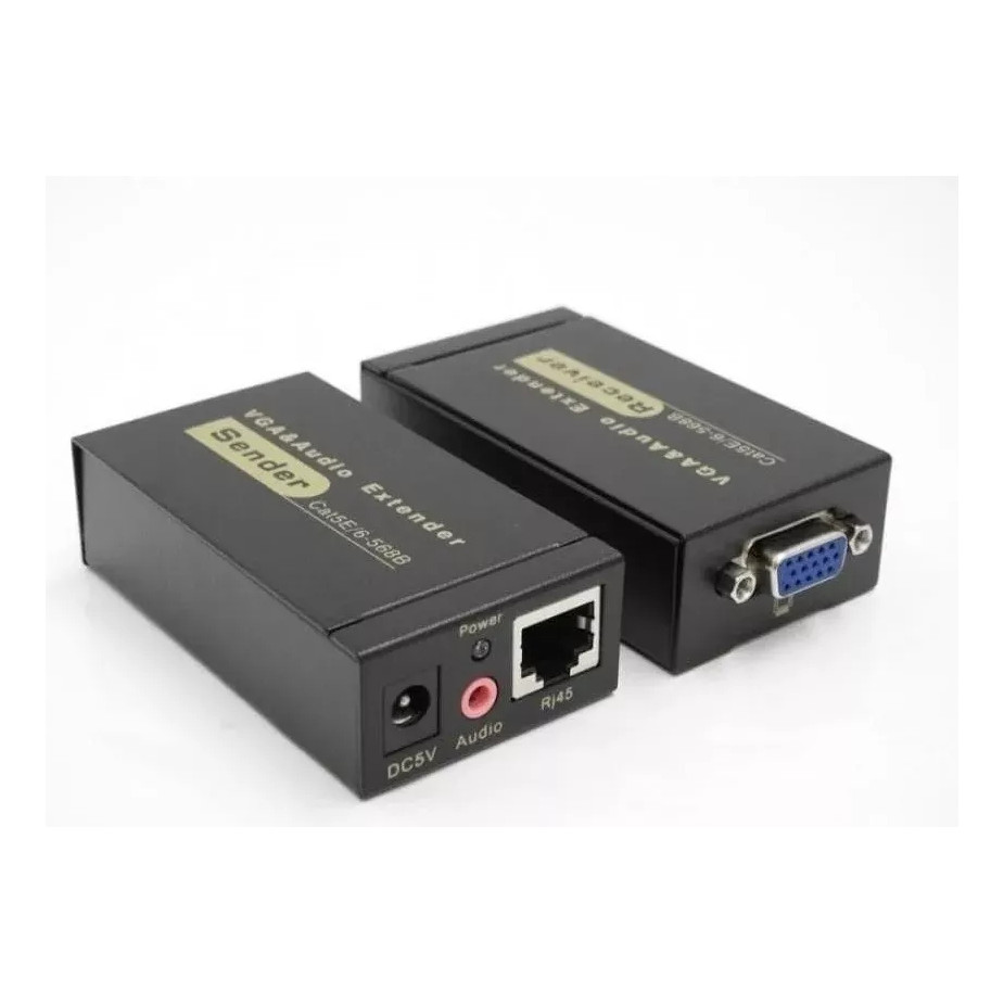 Extensor VGA Extender 100m Cat5e/Cat6 Duas Fontes Áudio Vídeo