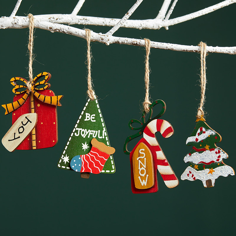 7cm De Madeira Pingente Mini Retro Árvore De Natal Decoração De Mesa Pequeno Presente