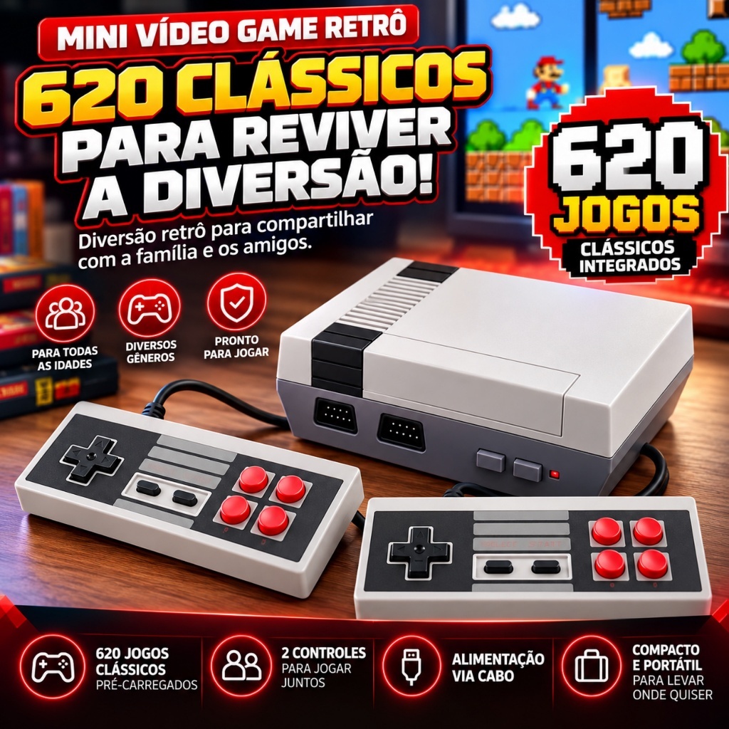 Vídeo Game Retrô Mini Console 620 Jogos com 2 Controles INOVA CON-12656
