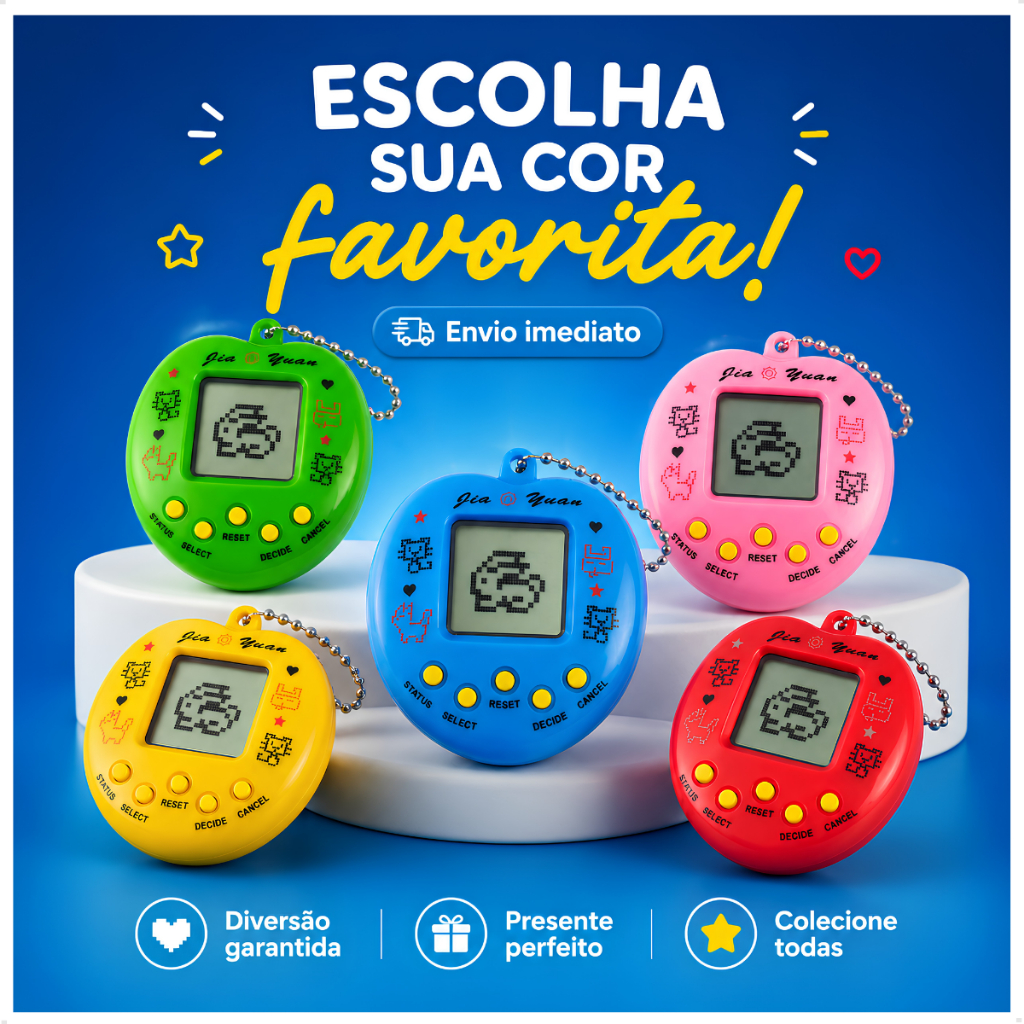 Bichinho Virtual Tamagotchi 168 Pets Brinquedo Interativo Infantil Retrô com Cordão Mini Game Várias Cores
