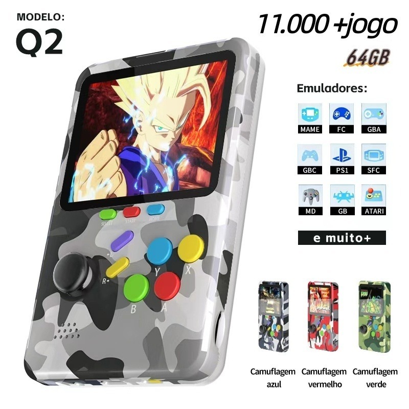 Mini console de videogame HD retrô Q2, 64 GB, compatível com mais de 10.000 jogos retrô