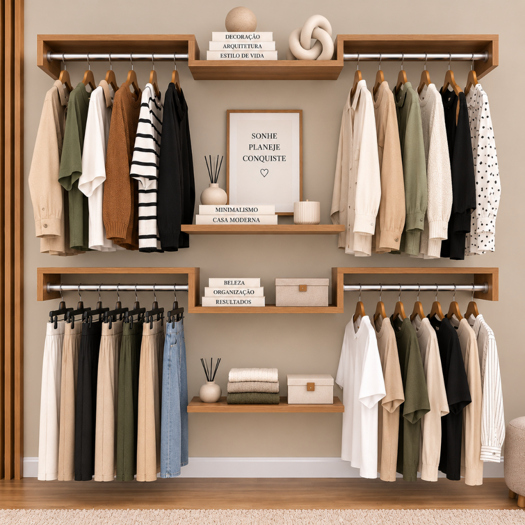 Closet Suspenso Modular 60cm – Kit com Cabideiros e Prateleiras- 106