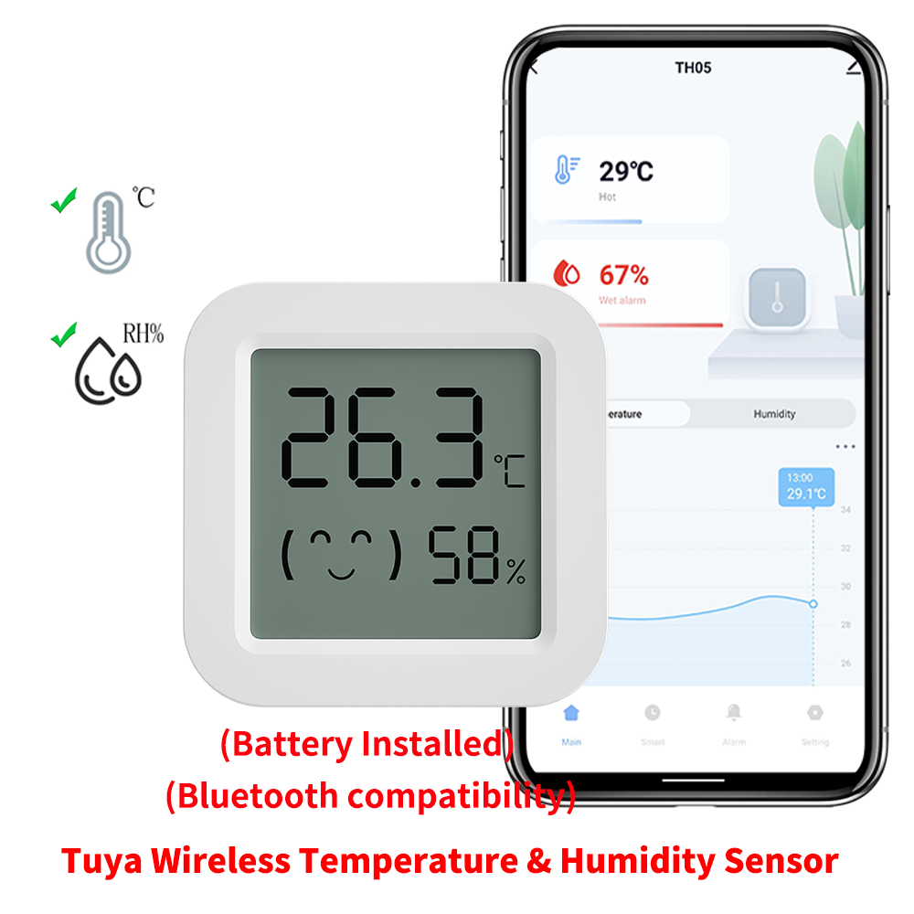Sensor de Temperatura e Umidade Bluetooth Compatível Tuya com Termômetro LCD Mini Higrômetro Elétrico Inteligente