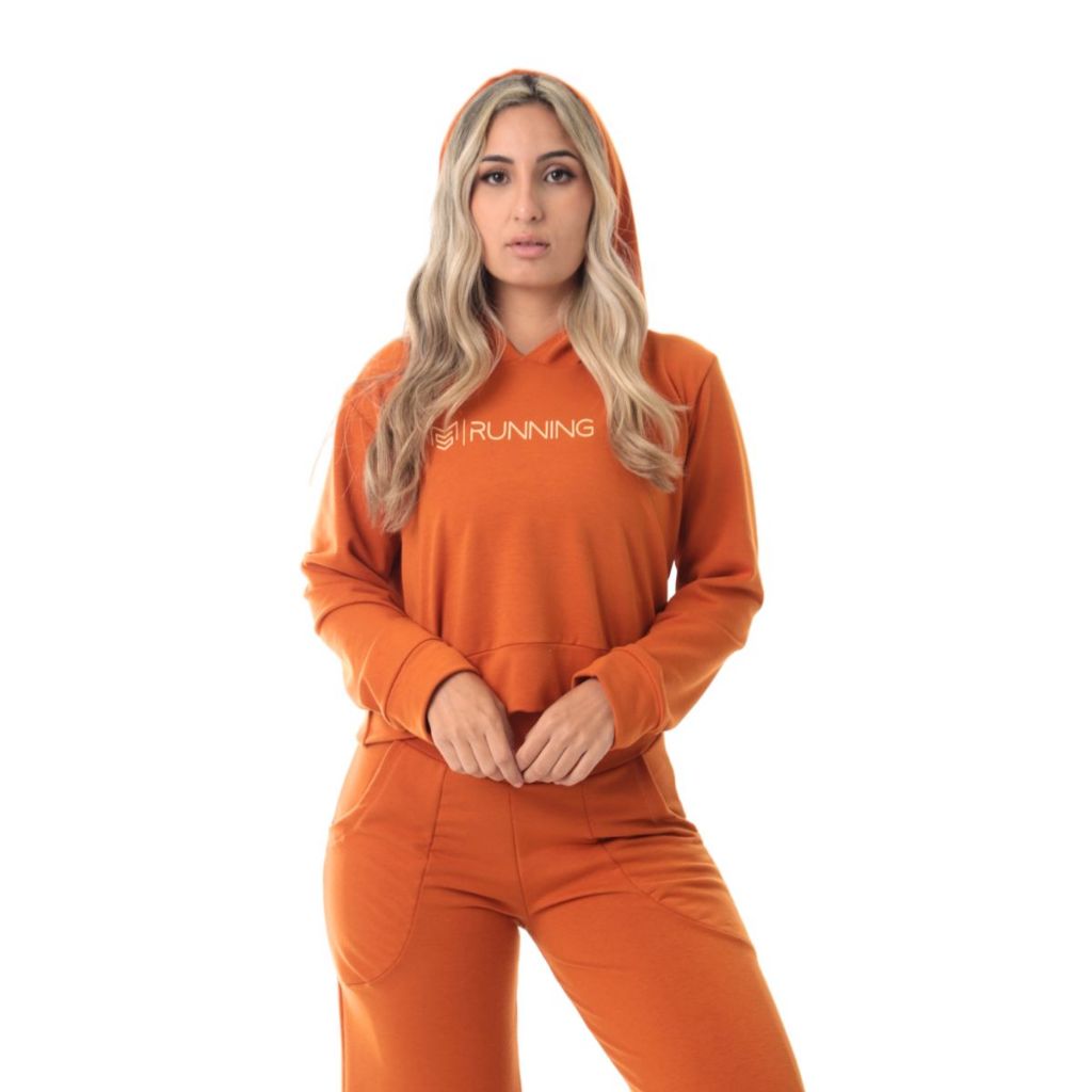 Casaco Crooped Feminino Moleton com capuz Running