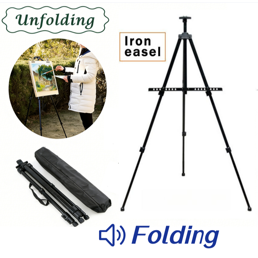 Cavalete Portátil Dobrável Tripé Pintura 52-160cm 1kg Preto Aço Resistente 3kg Com Bolsa