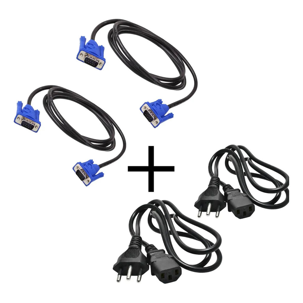 Kit Pack Conexão 2 Cabos Atx 1.5m E 2 Vga 1.5m