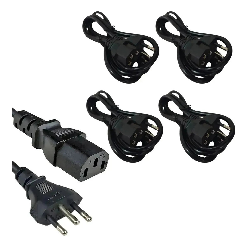 Pack 4 Cabos De Força Atx 1.5m Tripolar Padrão Abnt