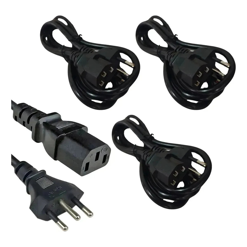 Pack 3 Cabos De Força Atx Tripolar Padrão Abnt