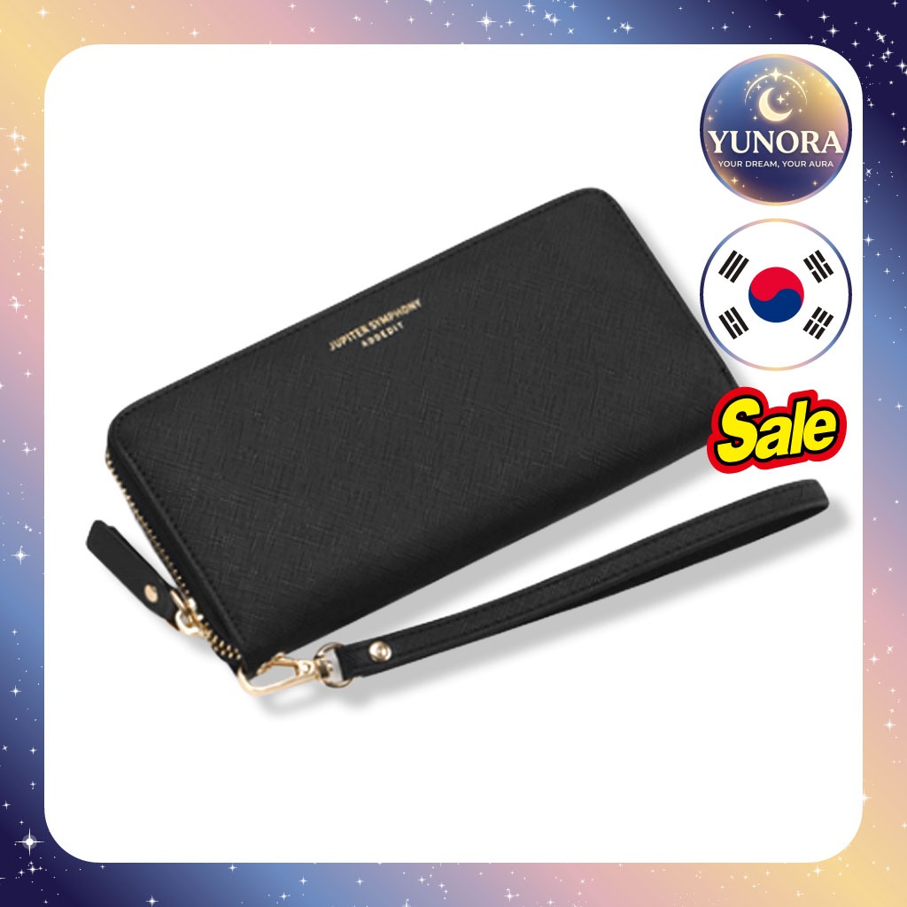 [Adddedit] Carteira Longa Clara Strap , Preta , Design Elegante De 1 Unidade Pronto Estoque Na Coreia