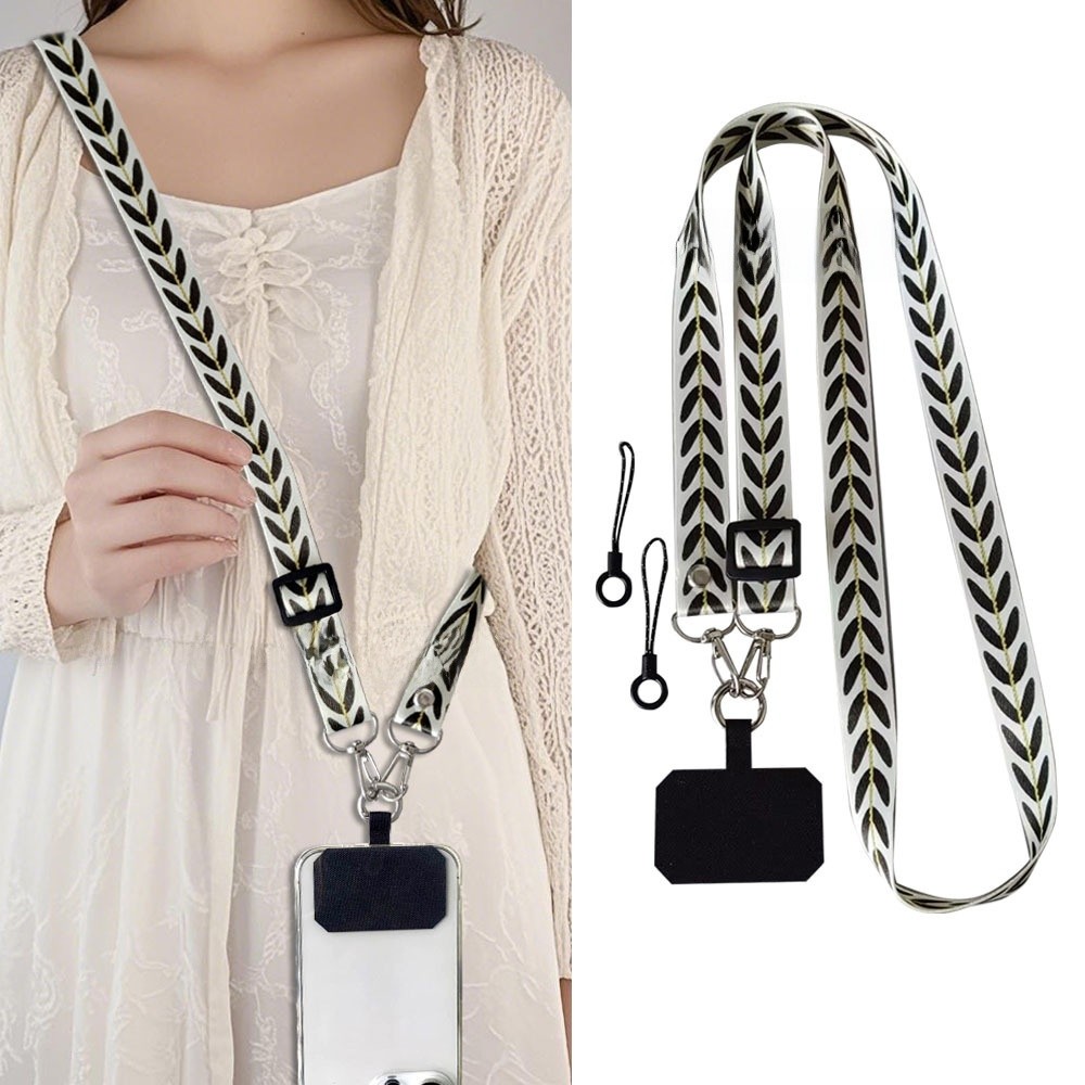 Cordão para celular com design de folha, resistente, versão larga, alça ajustável, cordão duplo para usar no pescoço, fa