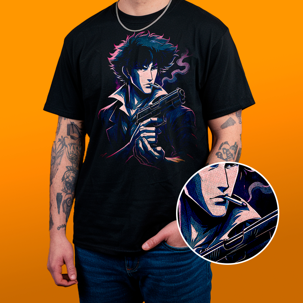 Camiseta COWBOY BEBOP - Estampa Reticulada Algodão 30.1