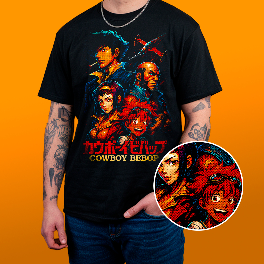 Camiseta COWBOY BEBOP - Estampa Reticulada Algodão 30.1