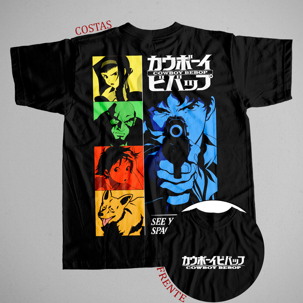 amiseta Cowboy Bebop Spike Spiegel 100% Algodão Unissex Anime Mangá Frente e Costas Plus Size