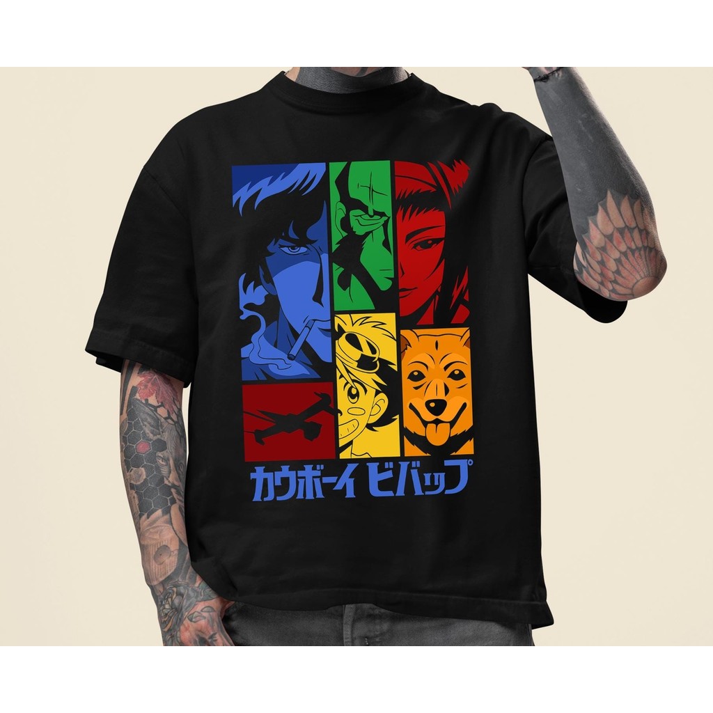 Camiseta Masculina Feminina Estampa Cowboy Bebop Color Block T-shirt Unissex Anime Streetwear Premium Algodão