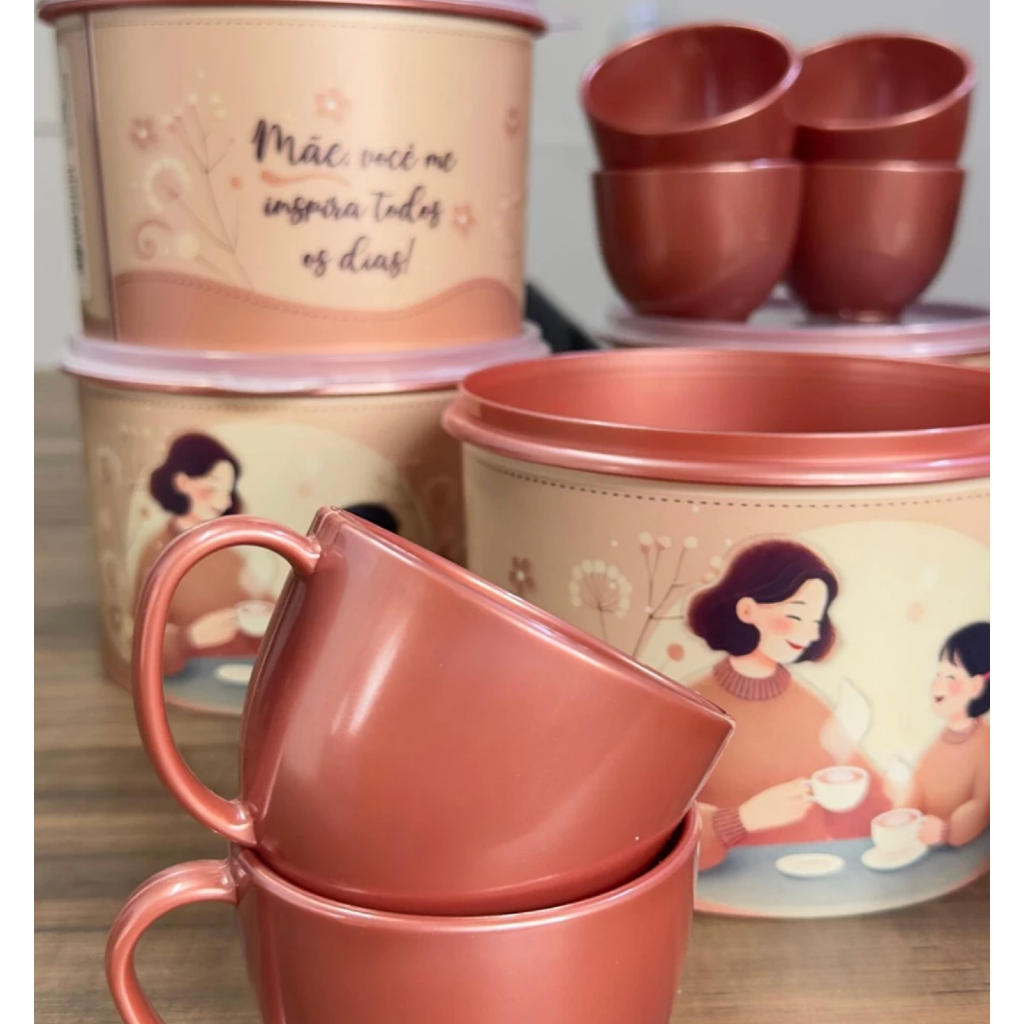 Kit Mãe Incrível: Pote + 4 Xícaras de plástico com Design Único