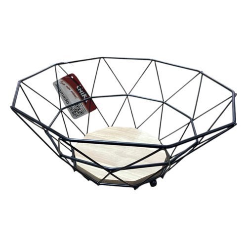 Fruteira Organizador Porta Frutas Detalhe Madeira Ecowood Preta Design Moderno