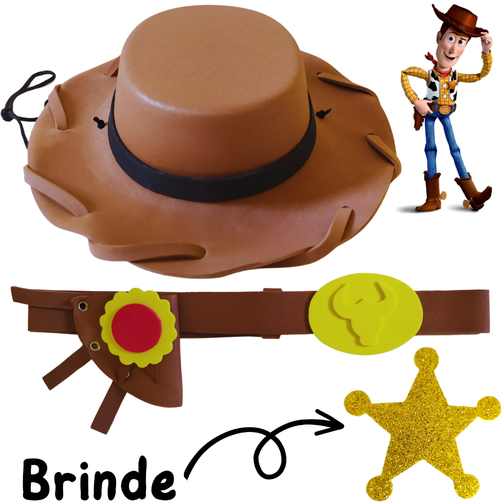 Kit Chapéu EVA Woody + Cinto Festa Mêsversário Infantil Adulto Toy Story