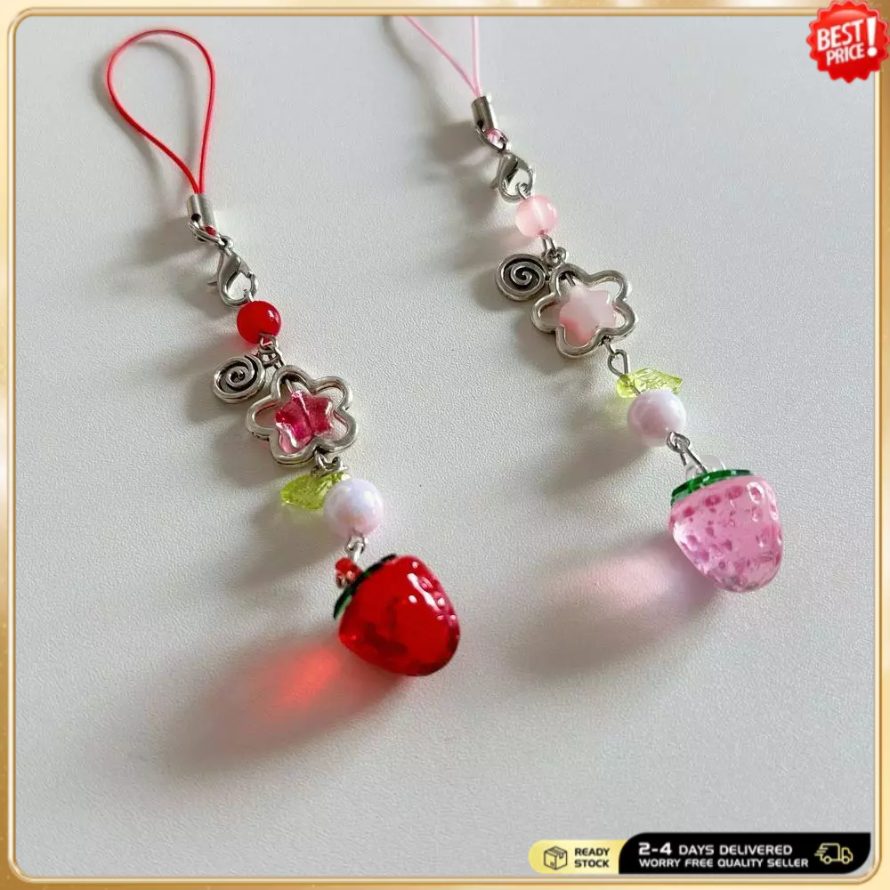 Encantos De Telefone Bonito Cereja Borboleta Celular Cordão Cinta De Pulso Para Saco Airpods Câmera Pingentes Decoração