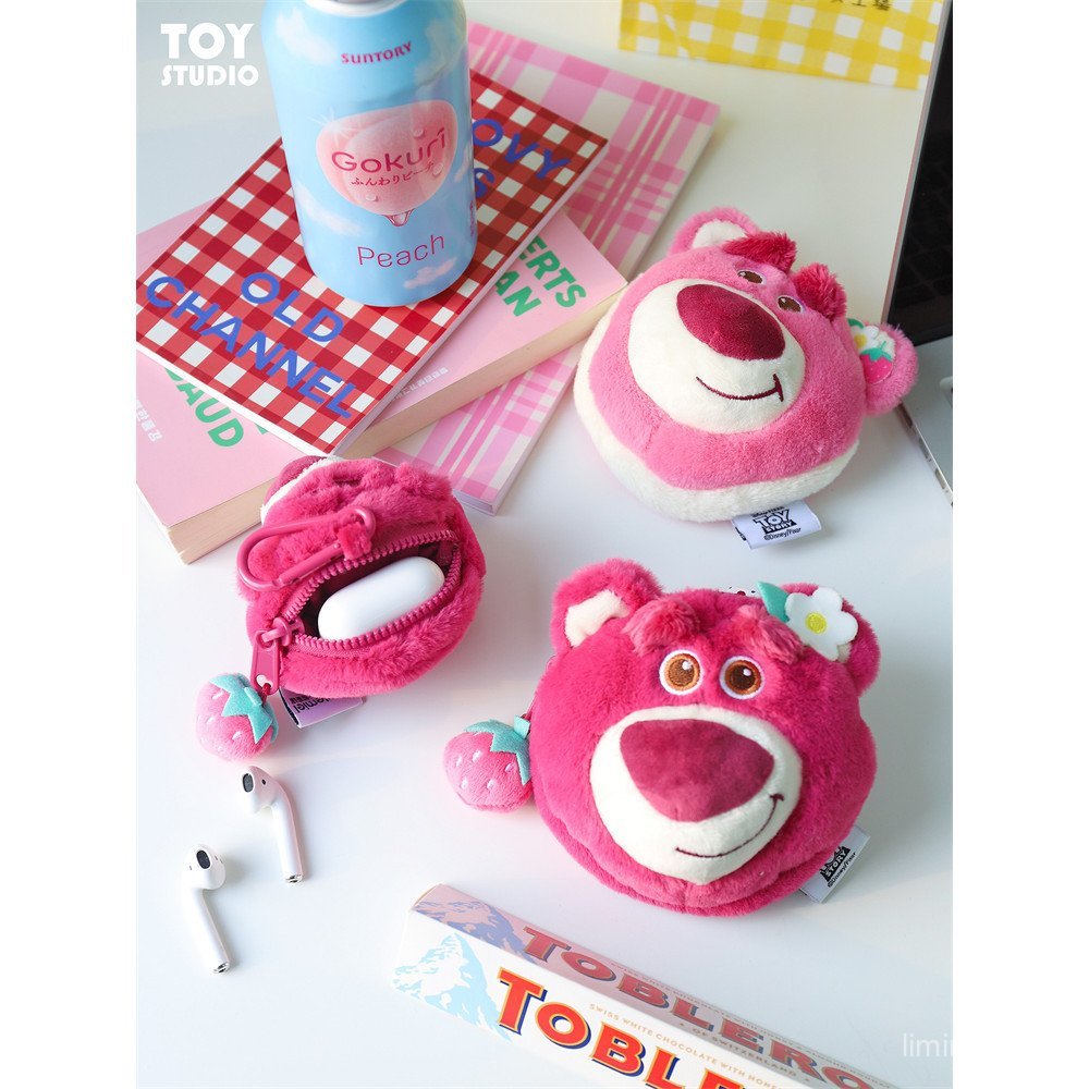 Genuíno morango urso fone de ouvido saco airpods armazenamento moeda bolsa dos desenhos animados Toy Story casal pingent