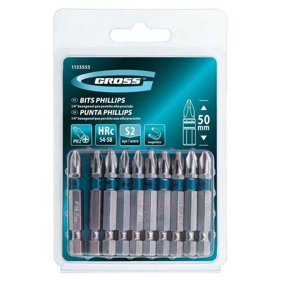 BITS PHILLIPS PH2 ACO CROMO MOLIBDENIO 50MM 10PCS