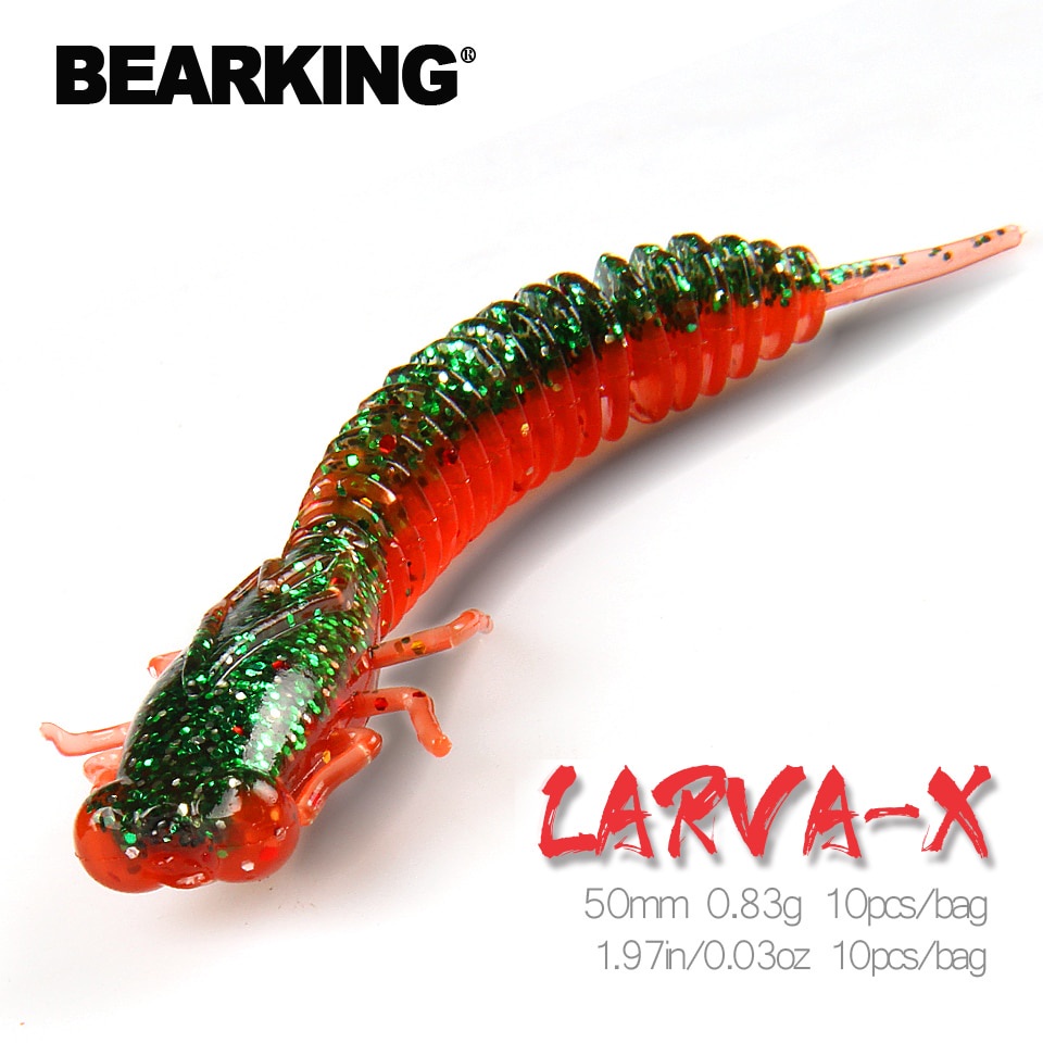 BEARKING Larva 50mm 0.83g 10pcs Iscas Artificiais Macias Minhoca De Pesca Silicone Baixo Pike Minnow Swimbait Jigging De