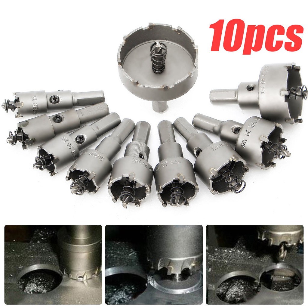 Nobleflying Estoque Pronto 10pcs 16-50mm Ponta De Carboneto TCT Broca Buraco Serra Ferramentas De Liga De Aço Inoxidável