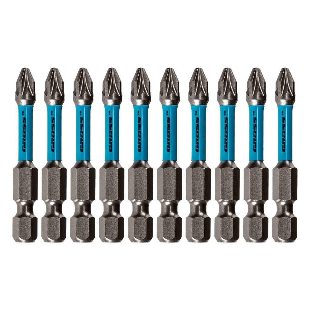 BITS TORCAO PZ2, PARA FERRAMENTAS DE IMPACTO, ACO CROMO MOLIBDENIO, 50MM, 10PCS // GROSS