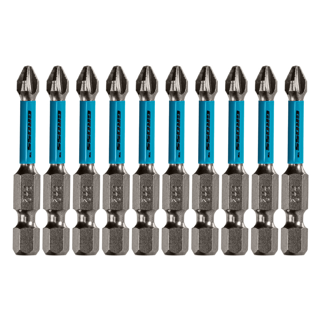 BITS TORCAO PH2, PARA FERRAMENTAS DE IMPACTO, ACO CROMO MOLIBDENIO, 50MM, 10PCS // GROSS