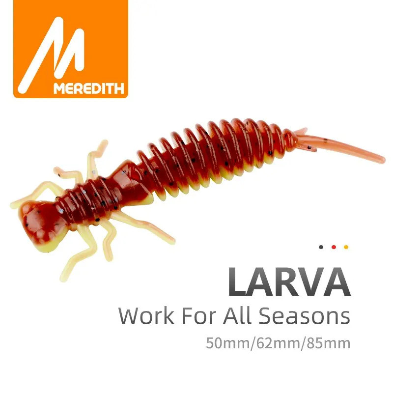 MEREDITH Larva Iscas Macias Artificiais 50mm/10pcs Iscas de Pesca em Silicone para Bass, Pike, Minnow, Swimbait, Jigging