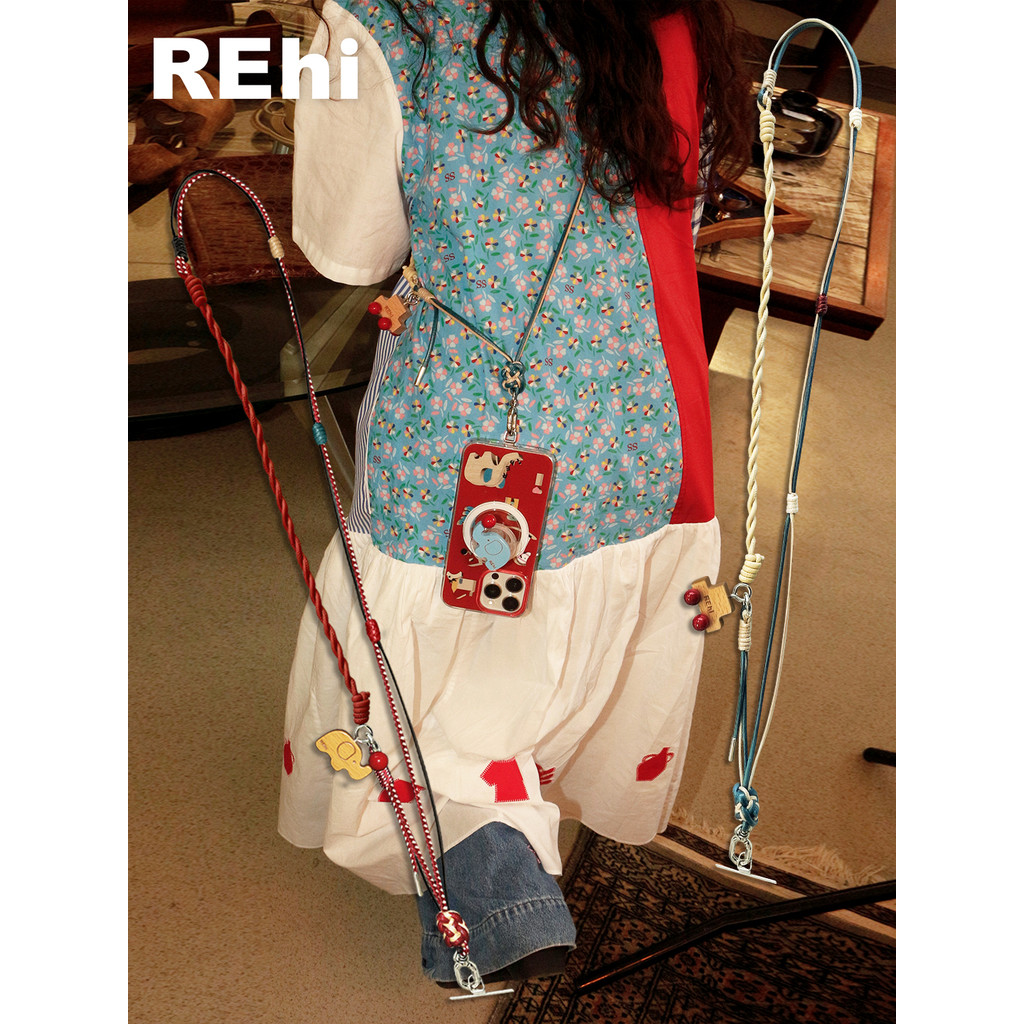 R REHi {Twisted Height-Saving} Cordão Original para celular longo corpo cruzado Apple Cross-Body Phone Case Strap Corren