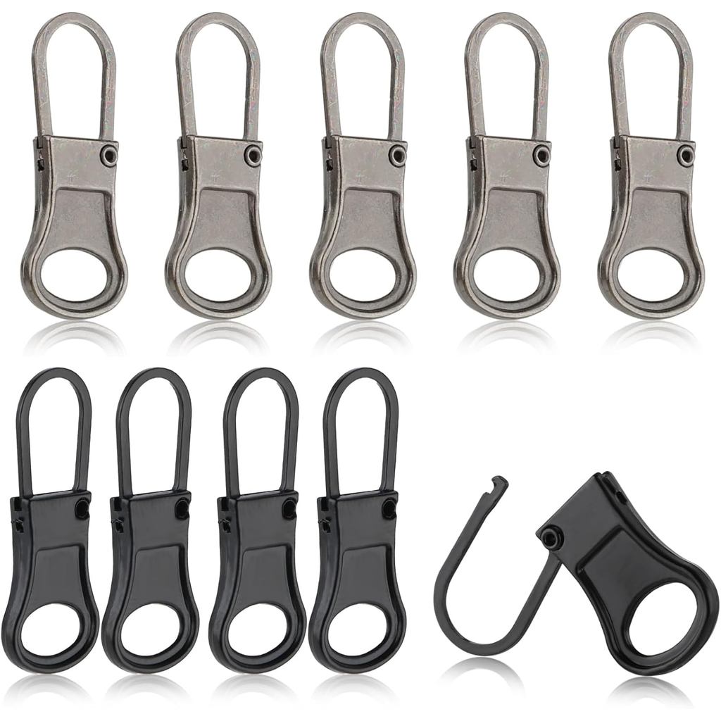 Ouligay 10pcs Zipper Pull Replacement Detachable Zipper Pull Tabs Metal Zipper Pull Cord Extender Zipper Pull Repair Kit