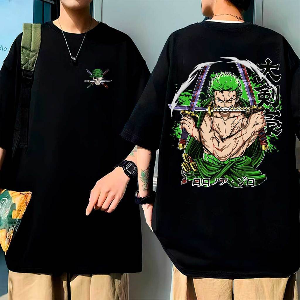 Camiseta  Anime Estampada Zoro Mar Pirata One Piece Unissex Algodão Estampada Slim Várias Cores